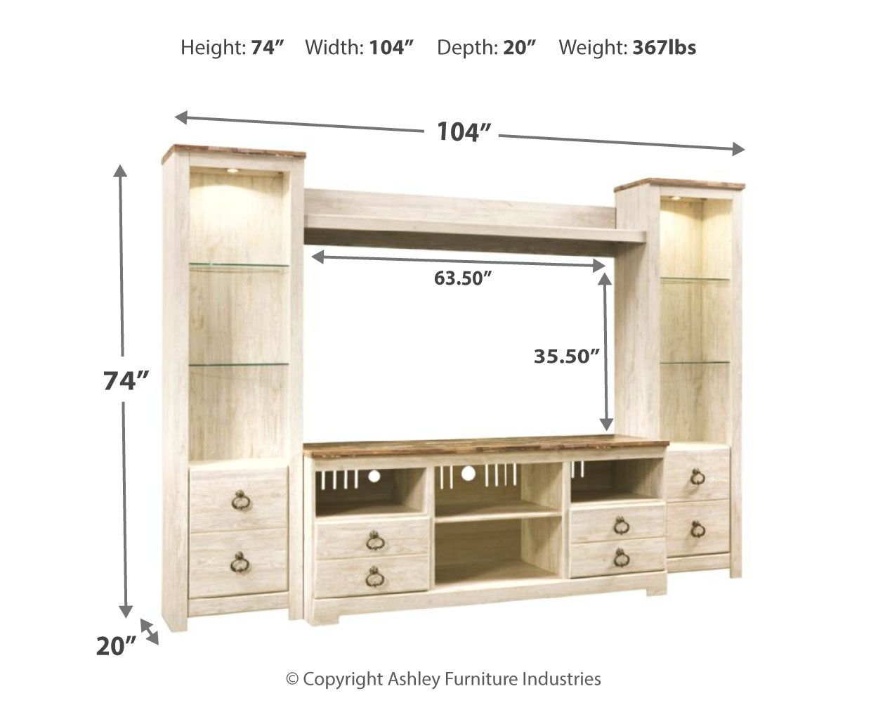 Willowton Whitewash 4-Piece Entertainment Center