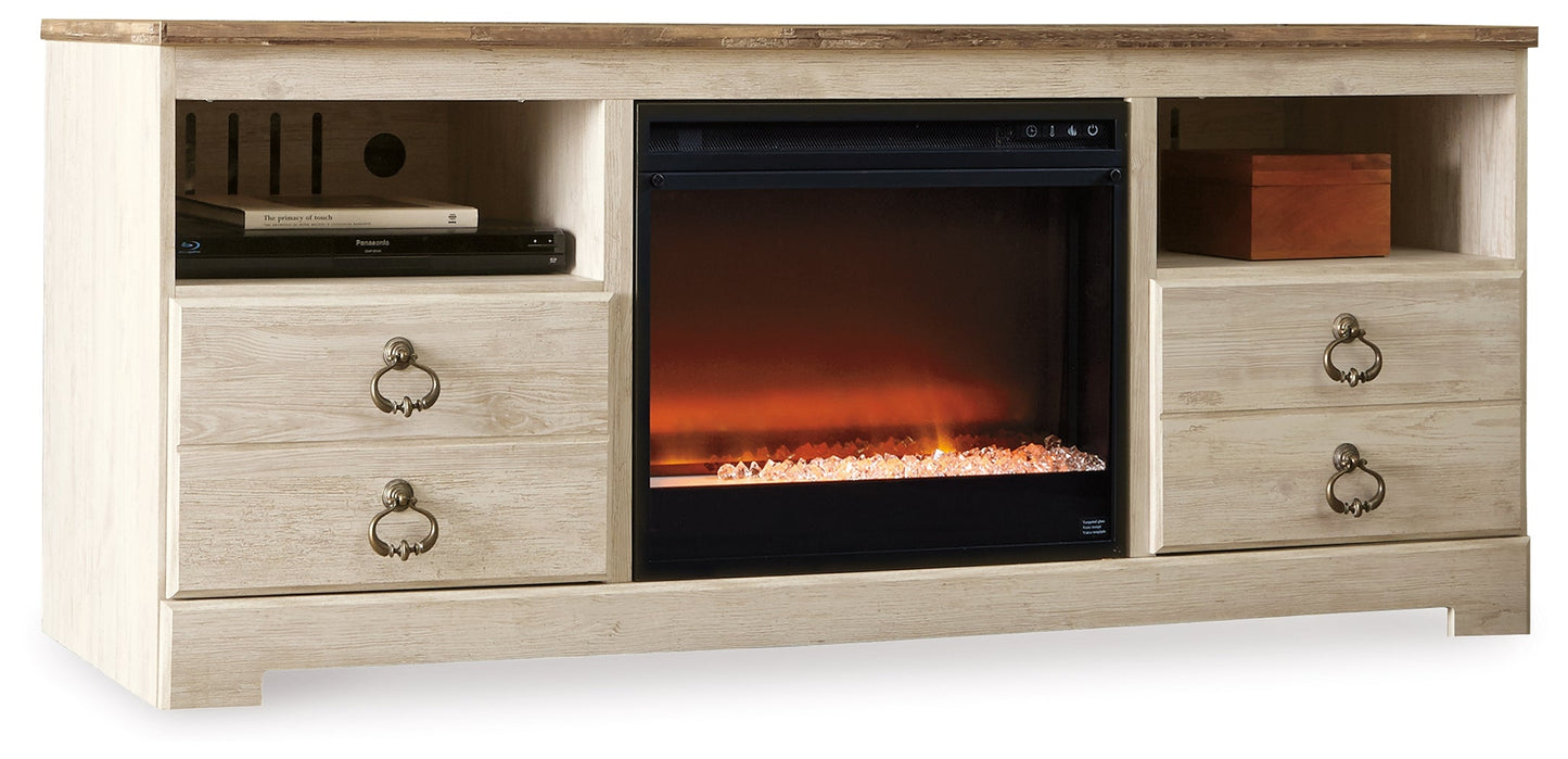 Willowton Whitewash 64" TV Stand with Electric Fireplace