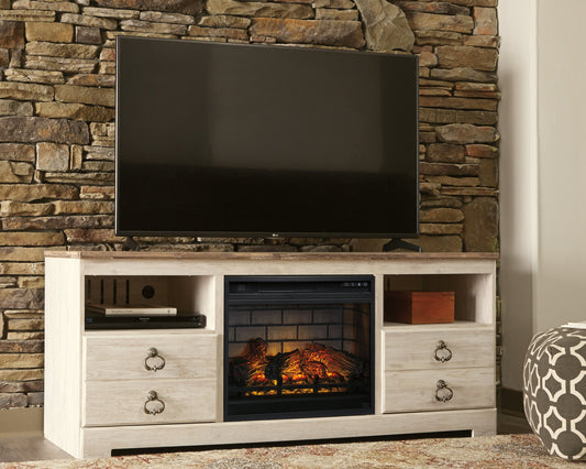 Willowton Whitewash 64" TV Stand with Electric Fireplace