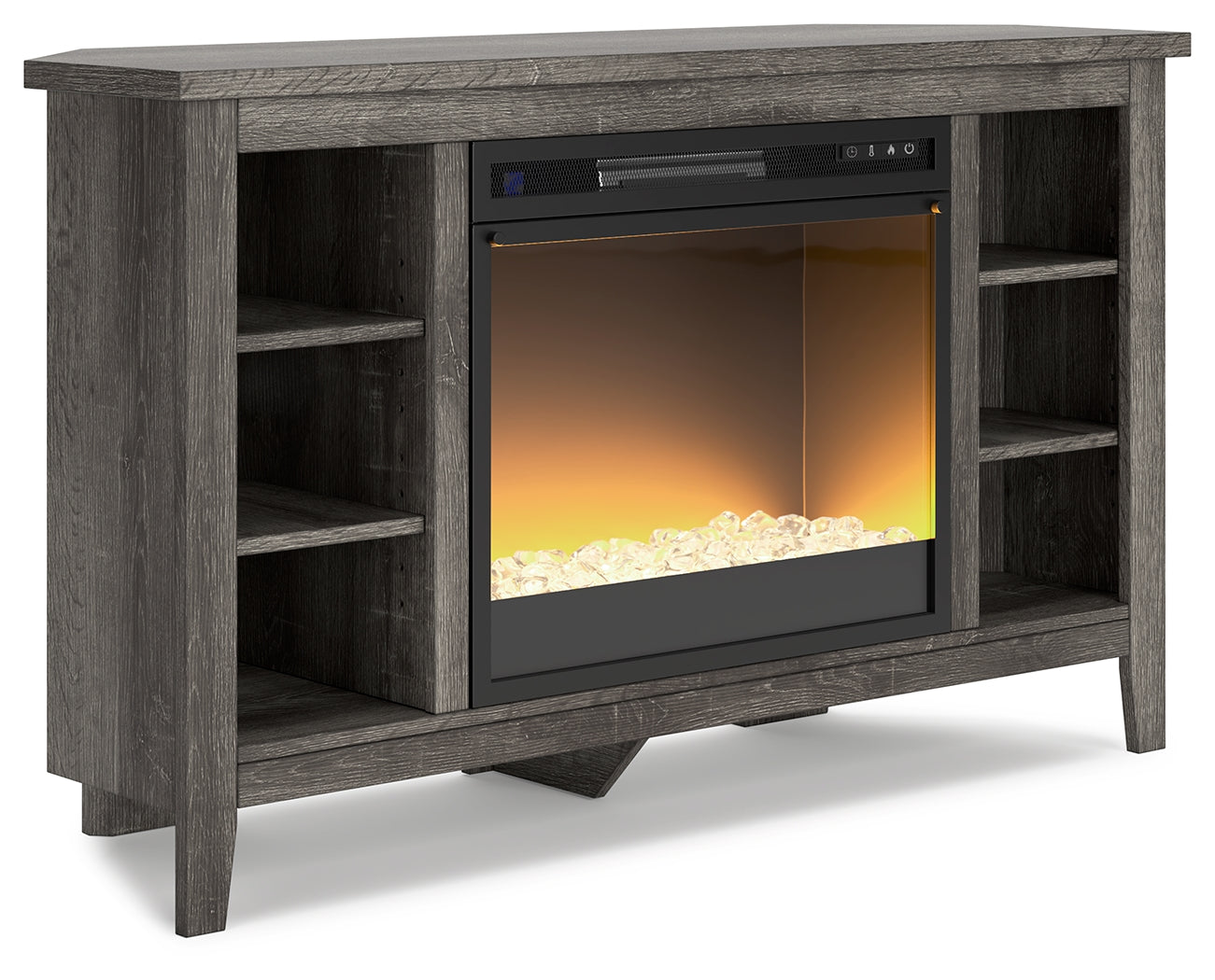 Arlenbry Gray Corner TV Stand with Electric Fireplace