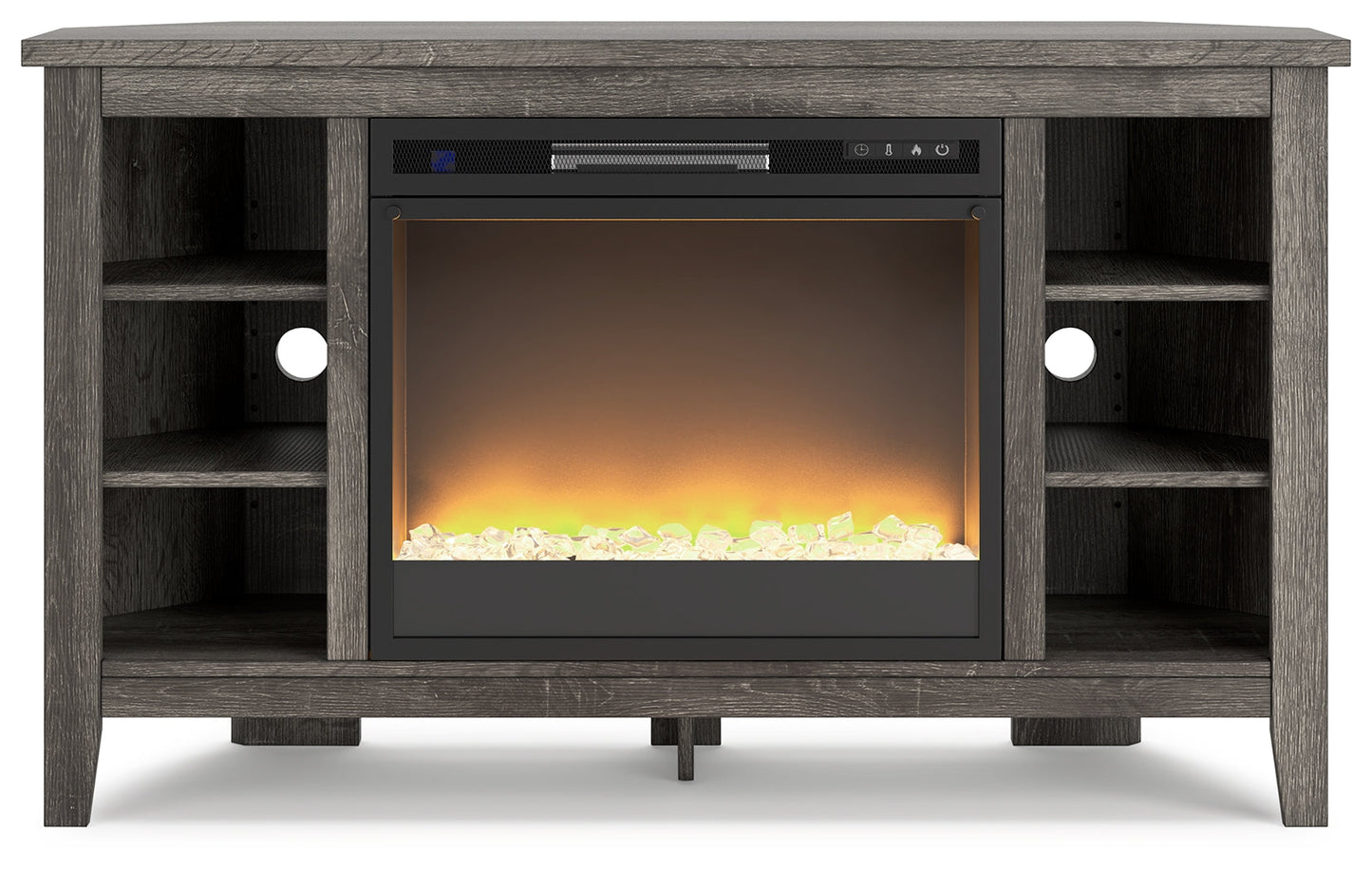 Arlenbry Gray Corner TV Stand with Electric Fireplace