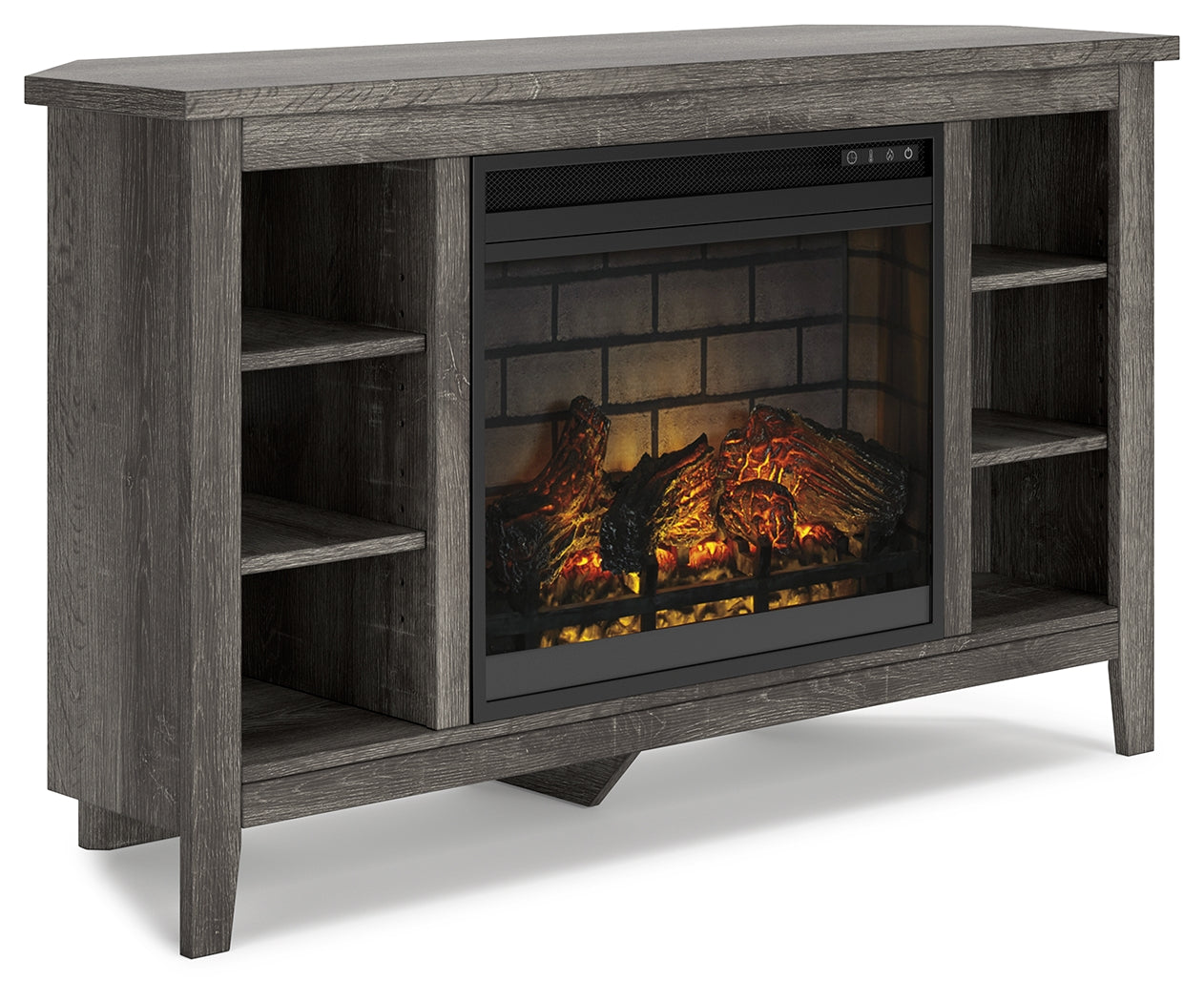 Arlenbry Gray Corner TV Stand with Electric Fireplace