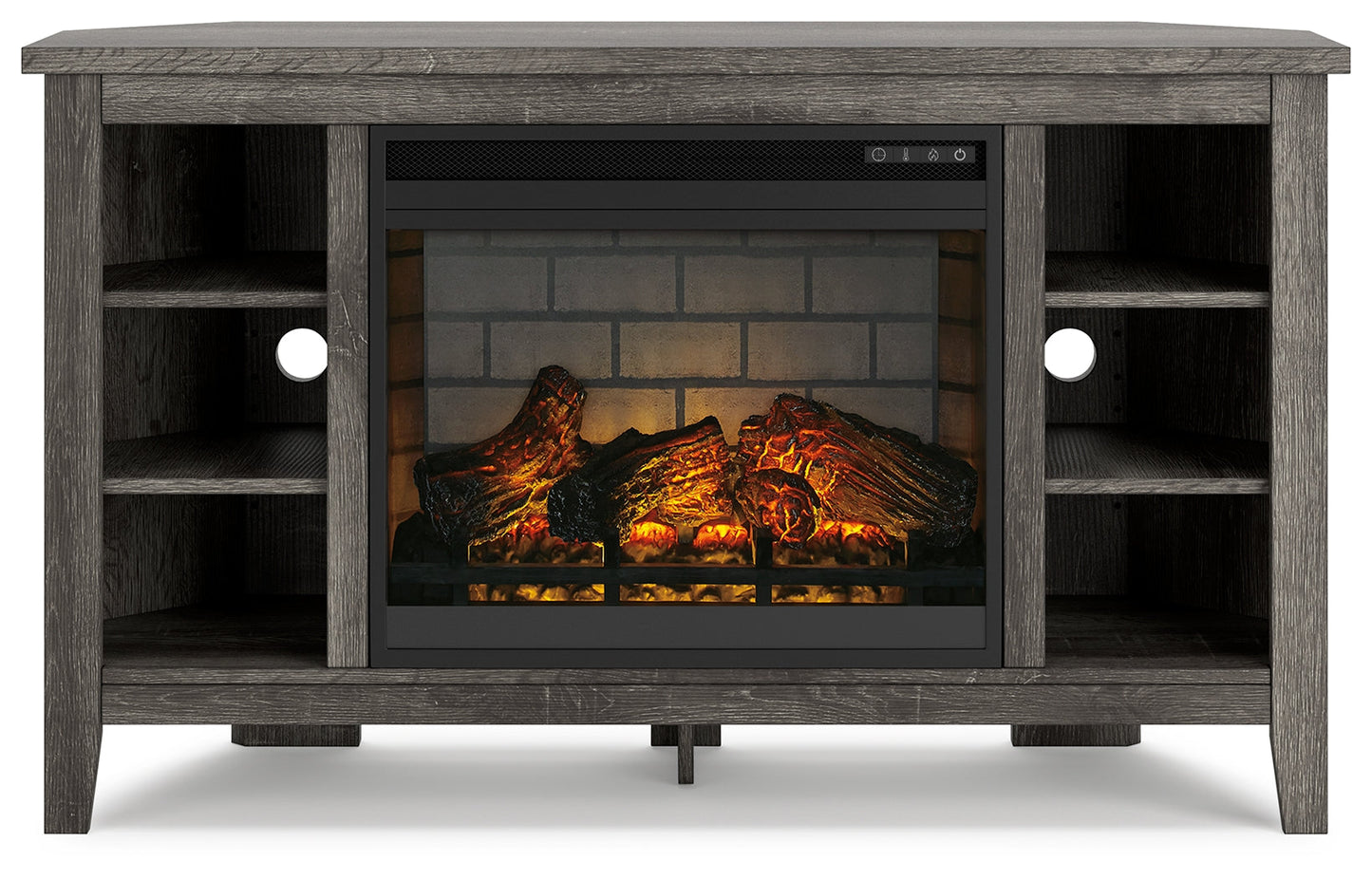 Arlenbry Gray Corner TV Stand with Electric Fireplace