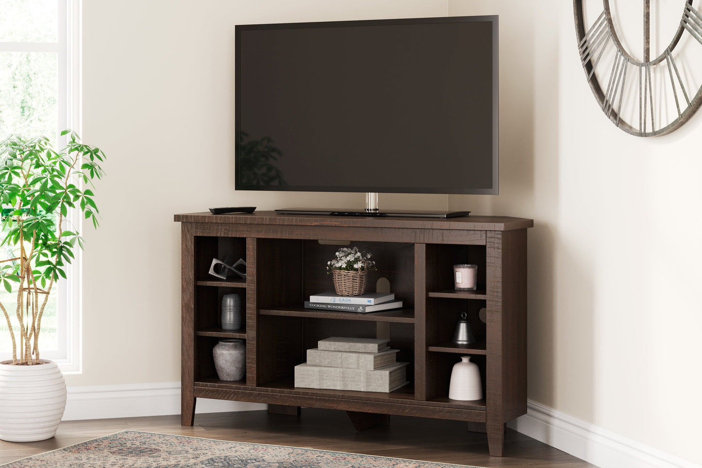 Camiburg Warm Brown Corner TV Stand