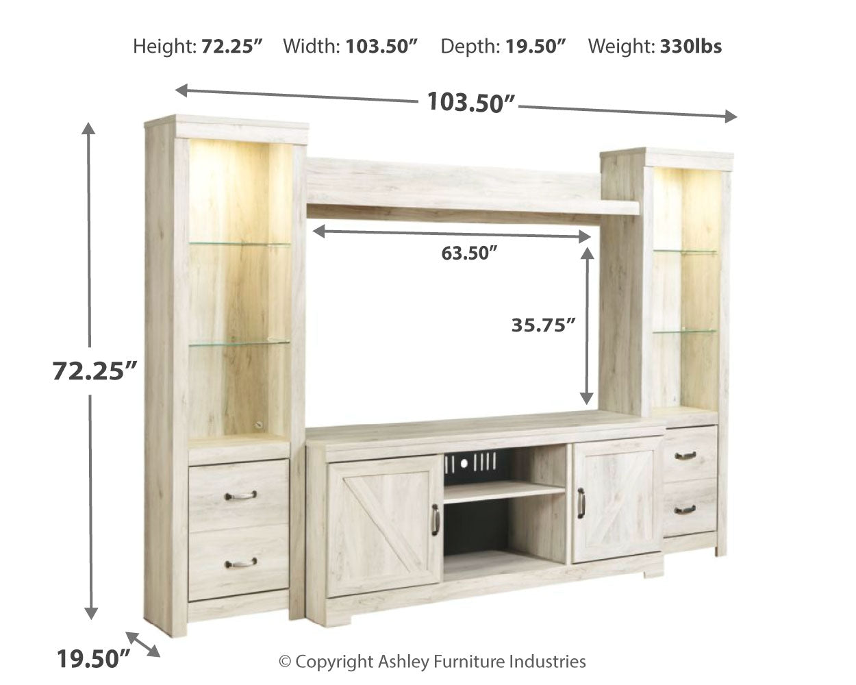 Bellaby Whitewash 4-Piece Entertainment Center