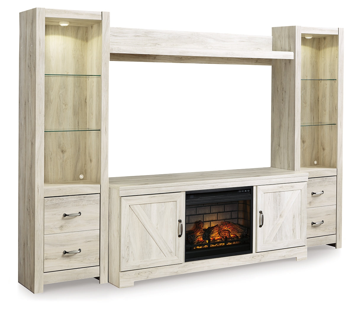 Bellaby Whitewash 4-Piece Entertainment Center with Electric Fireplace