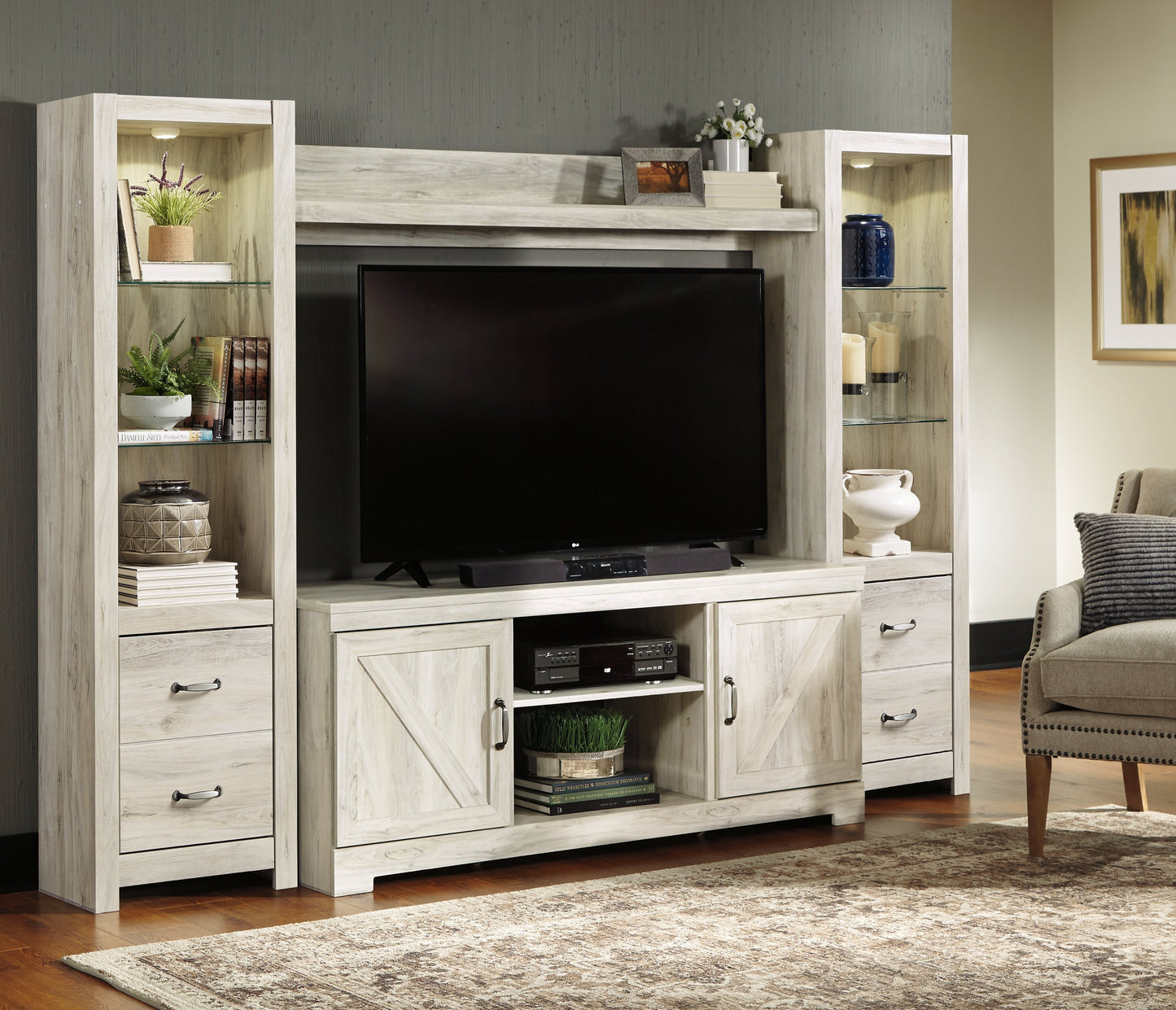 Bellaby Whitewash 4-Piece Entertainment Center