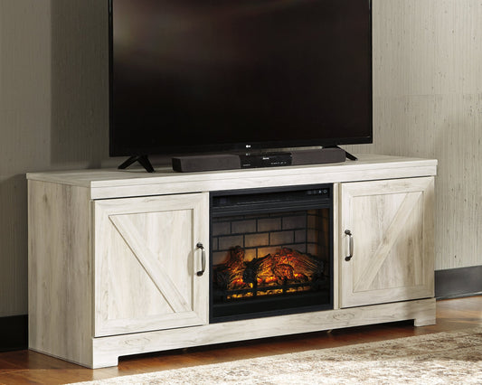 Bellaby Whitewash 63" TV Stand with Electric Fireplace