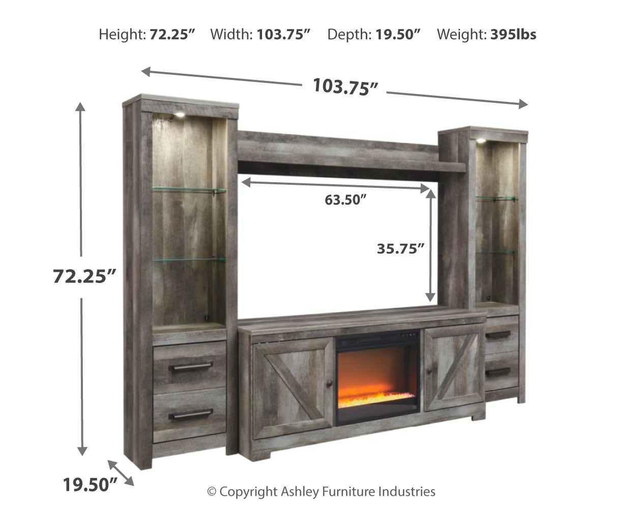 Wynnlow Gray 4-Piece Entertainment Center with Electric Fireplace