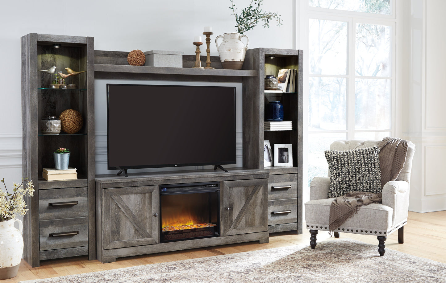 Wynnlow Gray 4-Piece Entertainment Center with Electric Fireplace