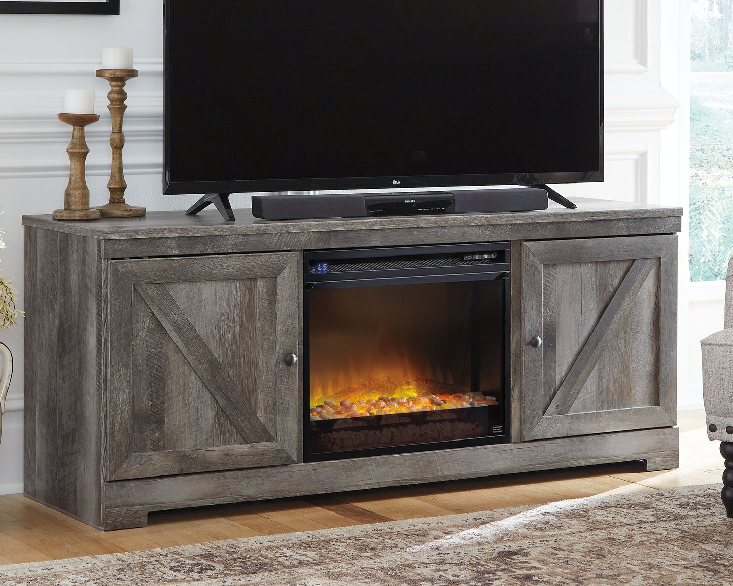 Wynnlow Gray 63" TV Stand with Electric Fireplace