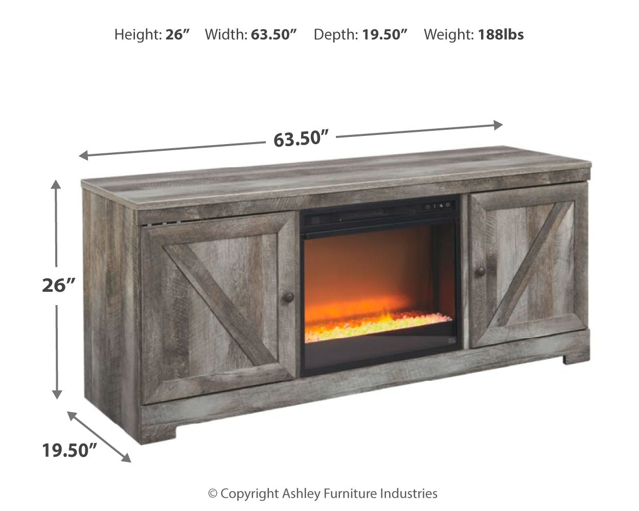 Wynnlow Gray 63" TV Stand with Electric Fireplace