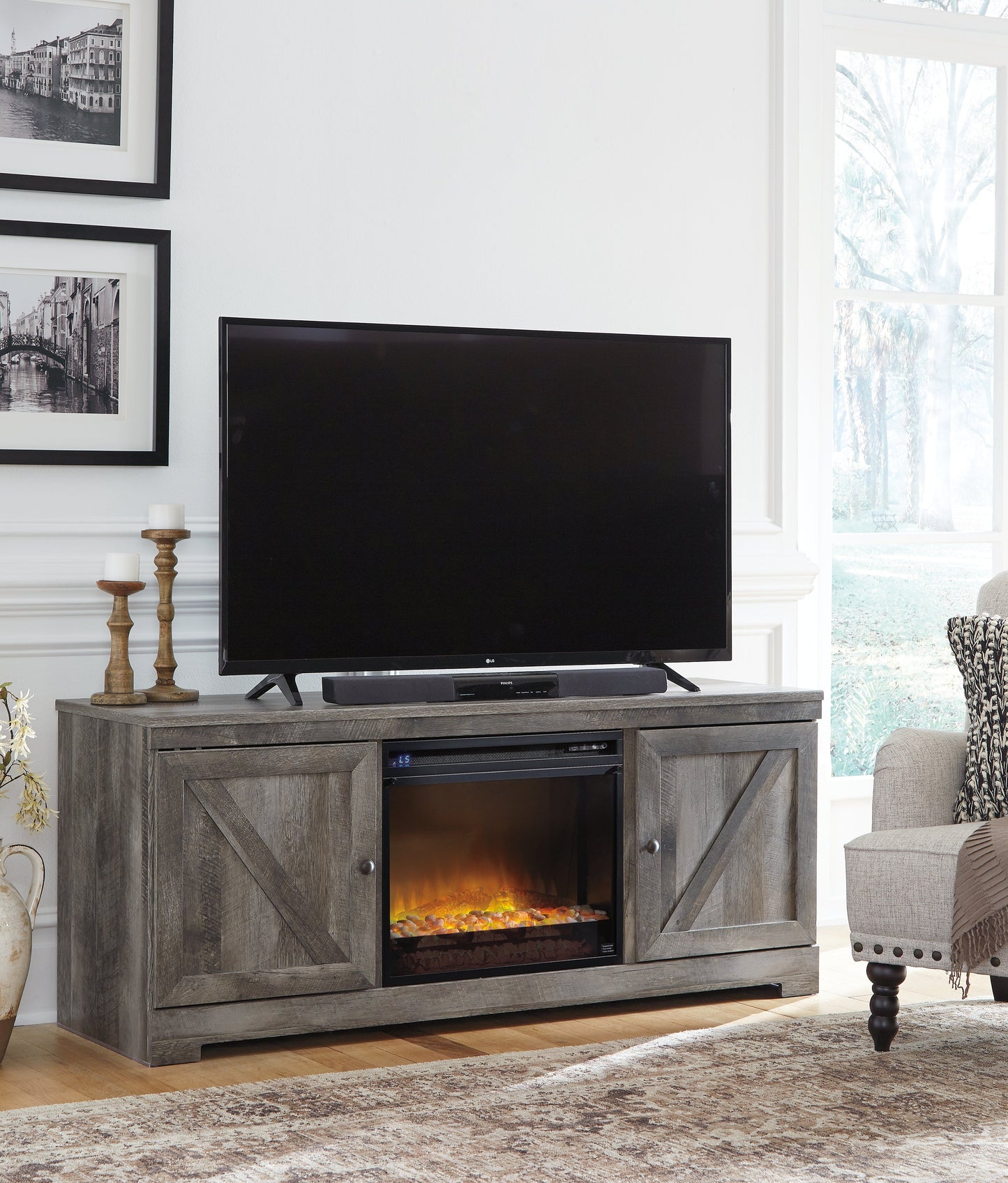 Wynnlow Gray 63" TV Stand with Electric Fireplace