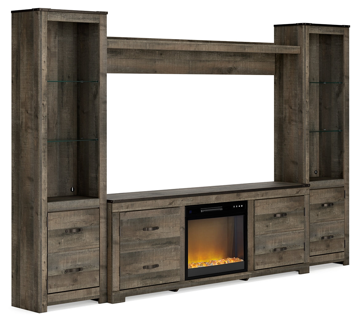 Trinell Brown 4-Piece Entertainment Center with Electric Fireplace