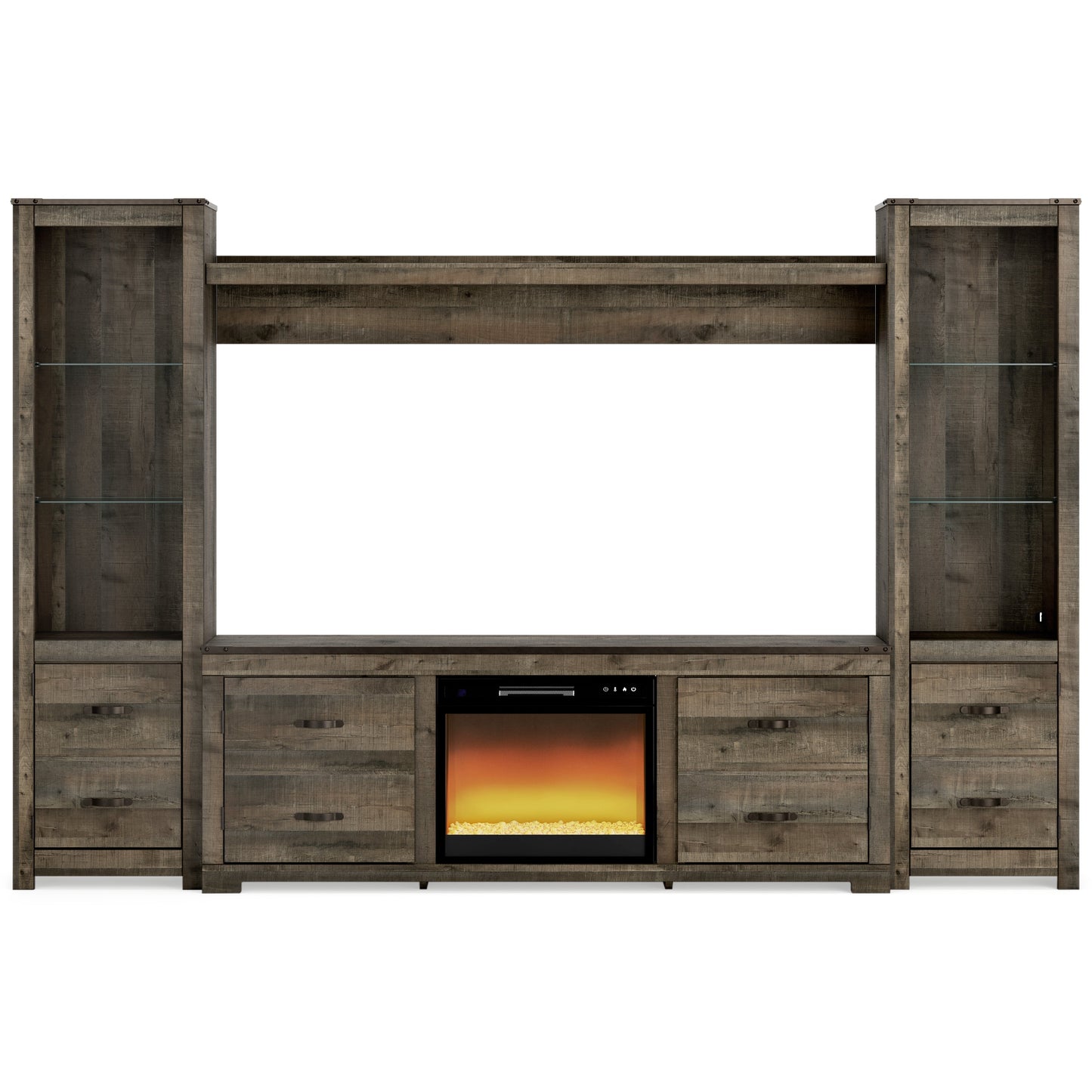 Trinell Brown 4-Piece Entertainment Center with Electric Fireplace