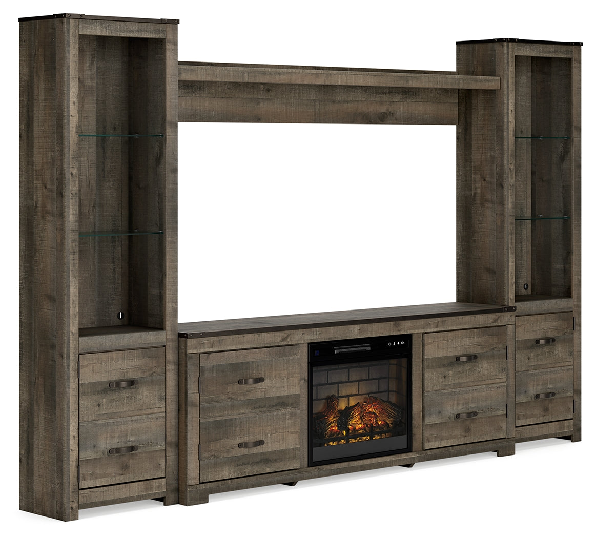 Trinell Brown 4-Piece Entertainment Center with Electric Fireplace