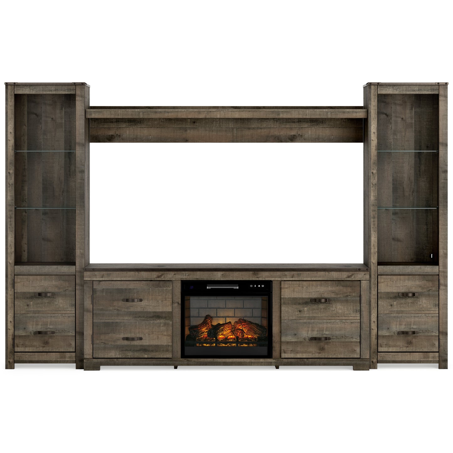 Trinell Brown 4-Piece Entertainment Center with Electric Fireplace