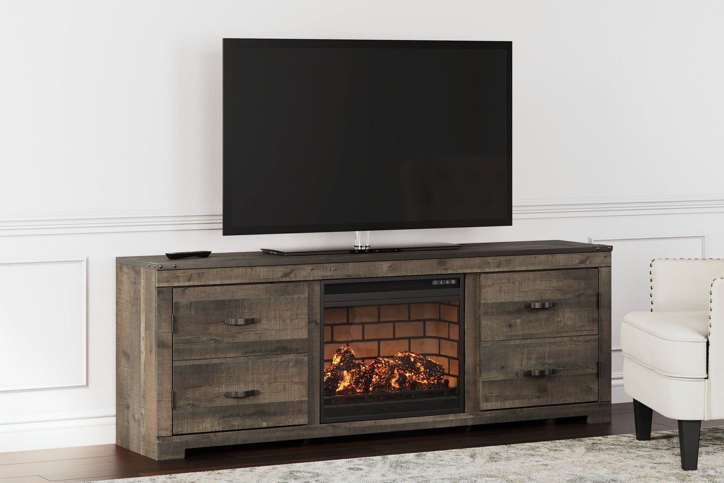 Trinell Brown 72" TV Stand with Electric Fireplace