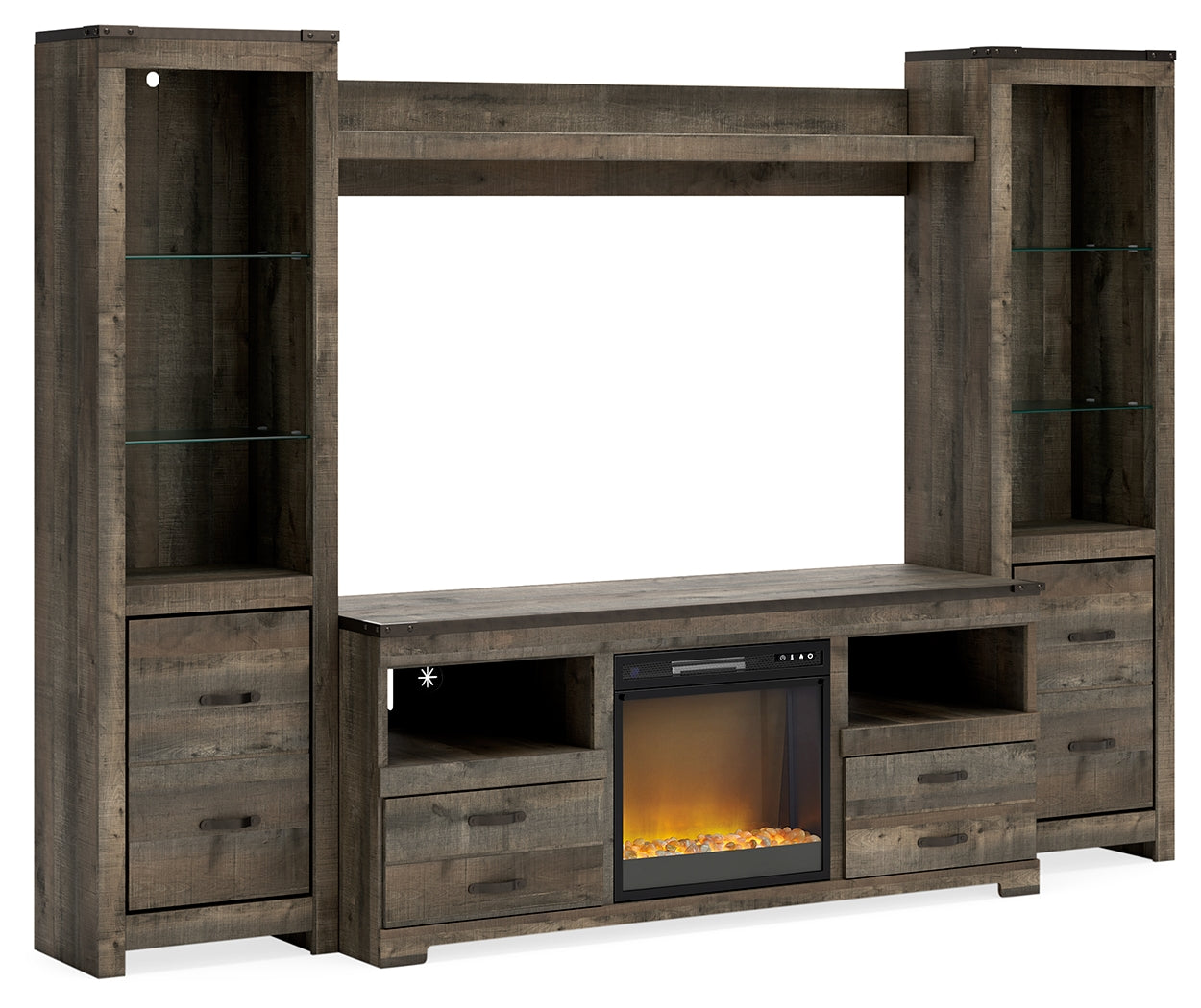 Trinell Brown 4-Piece Entertainment Center with Electric Fireplace