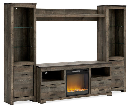 Trinell Brown 4-Piece Entertainment Center with Electric Fireplace