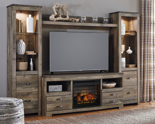 Trinell Brown 4-Piece Entertainment Center with Electric Fireplace