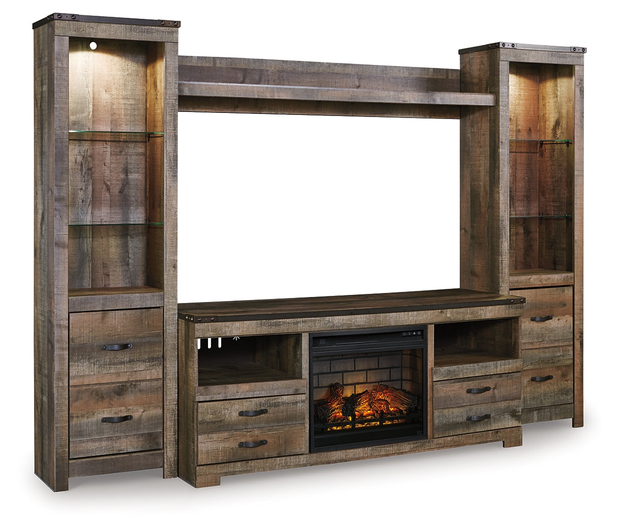 Trinell Brown 4-Piece Entertainment Center with Electric Fireplace