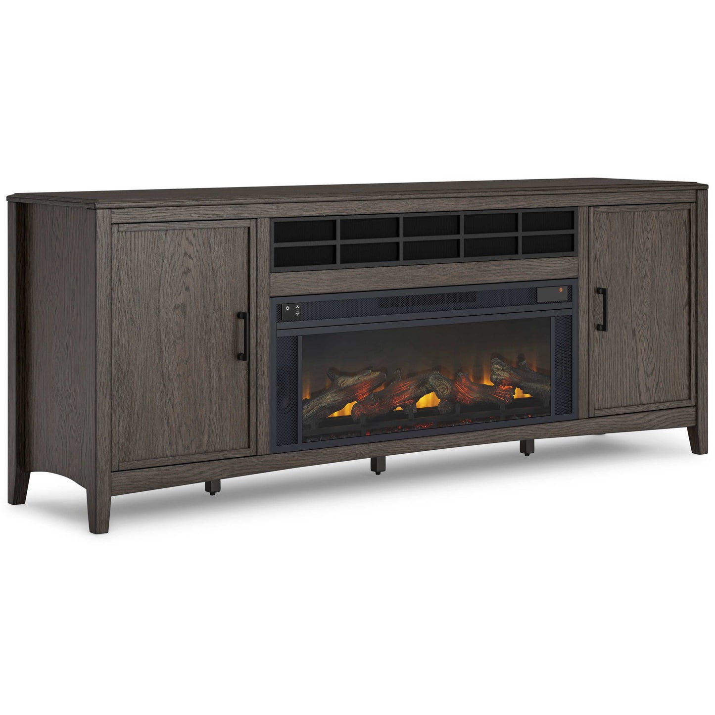 Montillan Grayish Brown 84" TV Stand w/ Electric Fireplace Insert