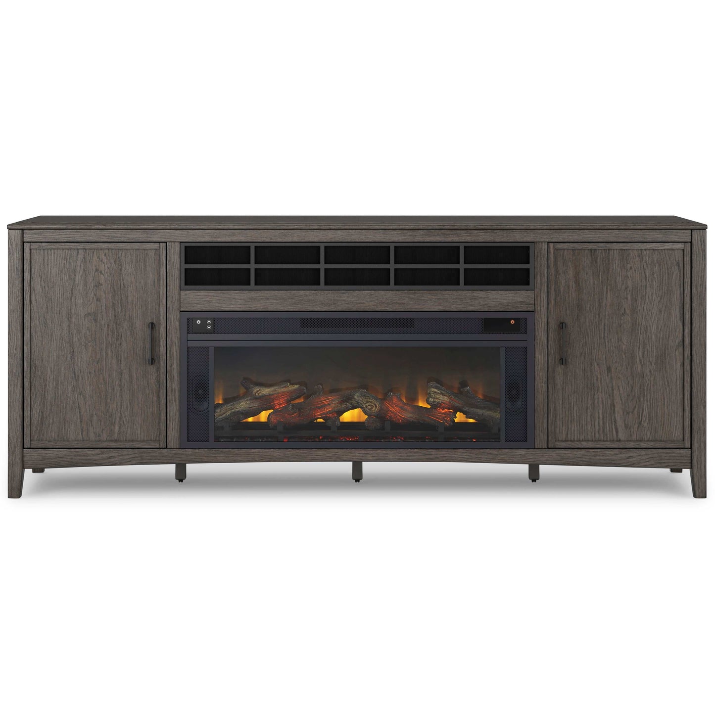 Montillan Grayish Brown 84" TV Stand w/ Electric Fireplace Insert