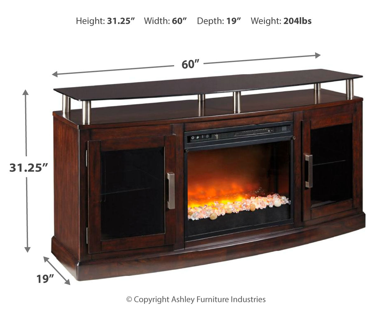 Chanceen Dark Brown 60" TV Stand with Electric Fireplace