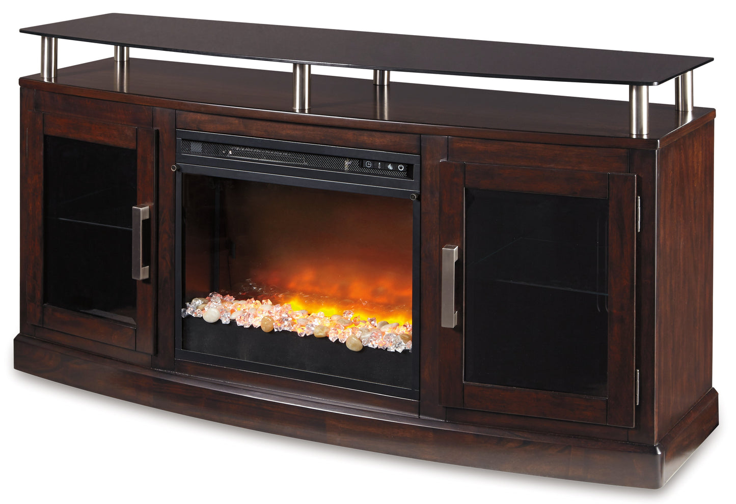 Chanceen Dark Brown 60" TV Stand with Electric Fireplace