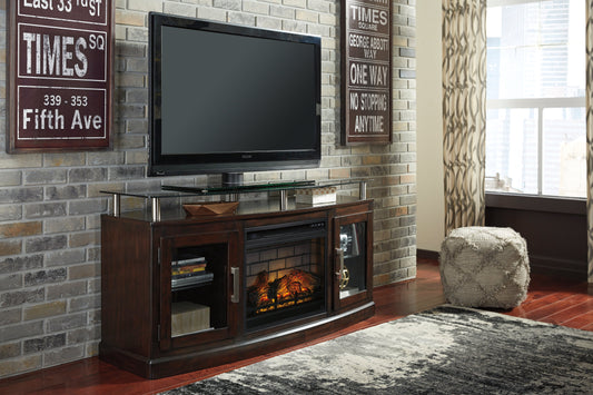 Chanceen Dark Brown 60" TV Stand with Electric Fireplace