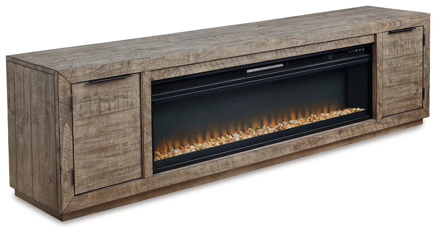 Krystanza Weathered Gray 92" TV Stand w/ Electric Fireplace