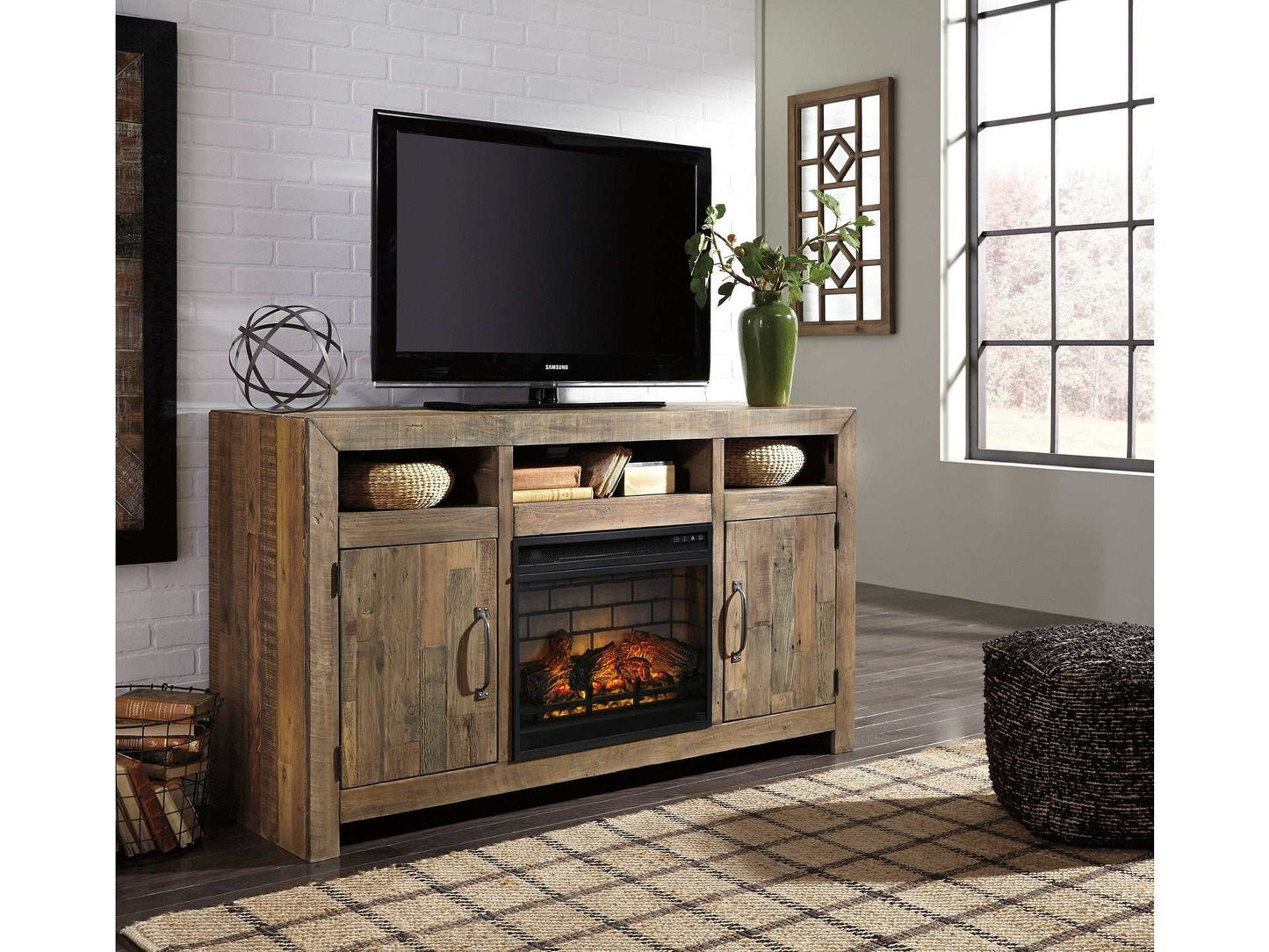 Sommerford Brown 62" TV Stand w/ Fireplace Inserts