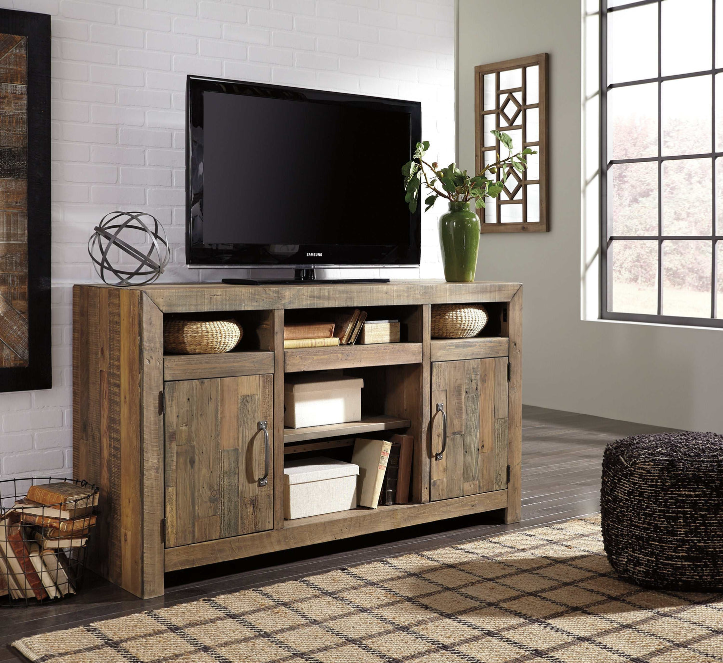 Sommerford Brown 62" TV Stand w/ Fireplace Inserts