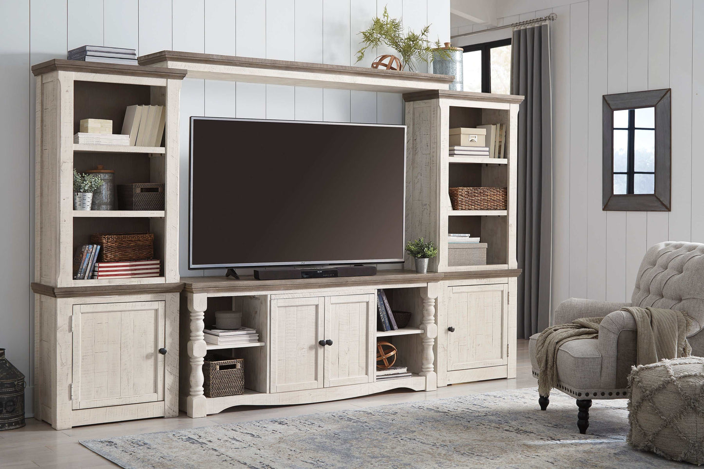 Havalance Weathered Gray & Vintage White Entertainment Center Units