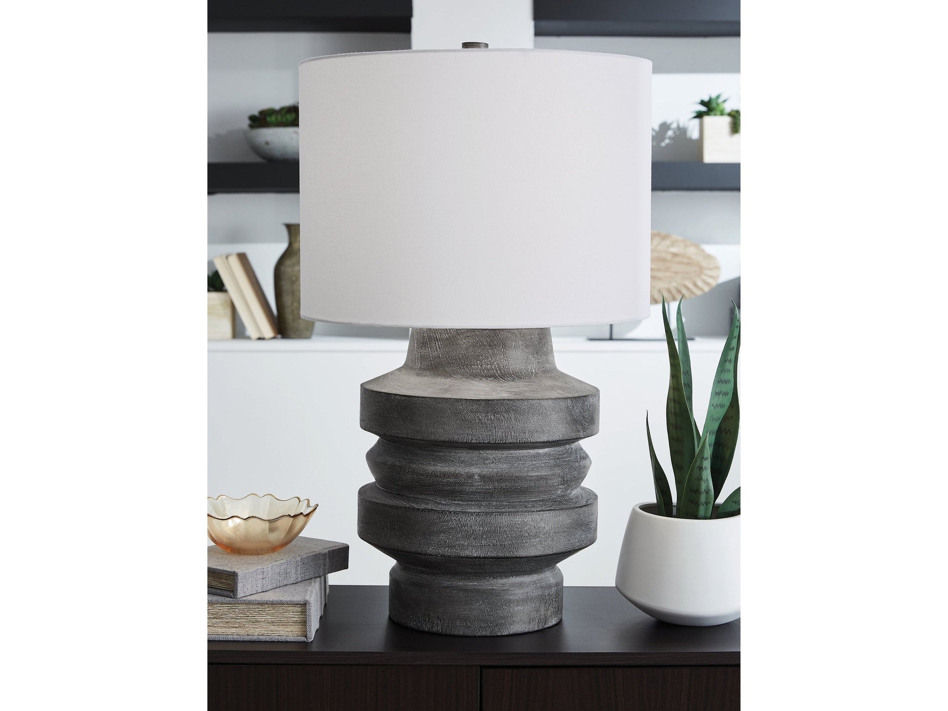 Wahida Distressed Black Poly Table Lamp- Viva Furn