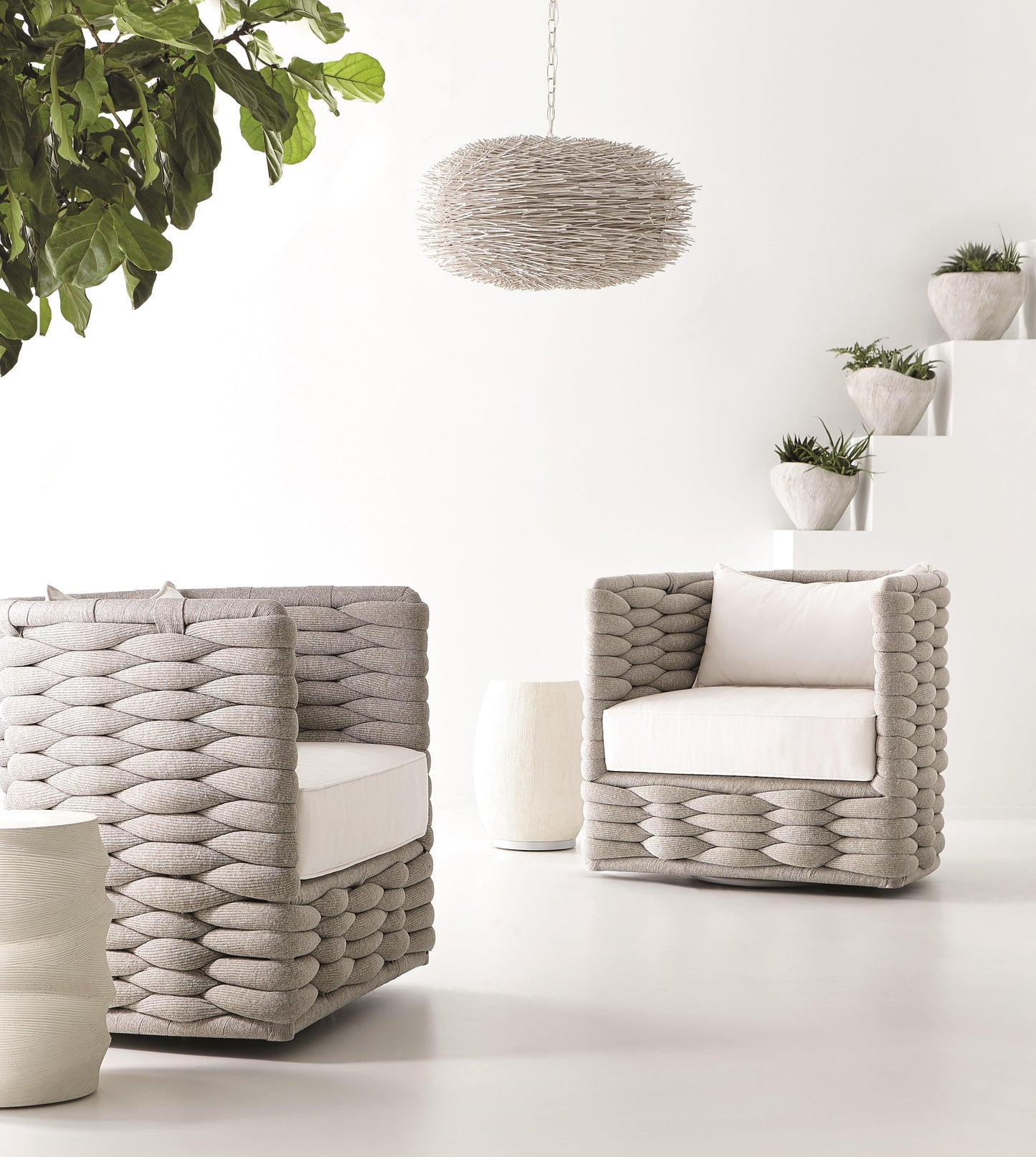 Wailea Nordic Grey/White/Cream Outdoor Swivel Chair - Ornate Home