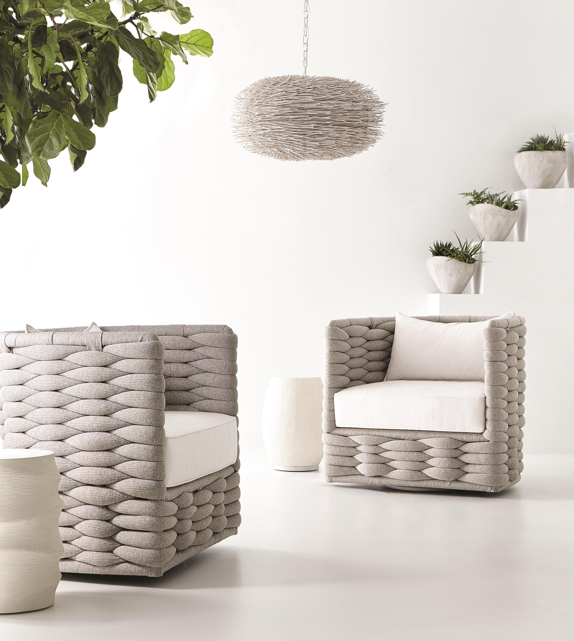 Wailea Nordic Grey/White/Cream Outdoor Swivel Chair - Ornate Home