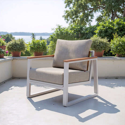 Welt Taupe & White Outdoor Armchair - Ornate Home