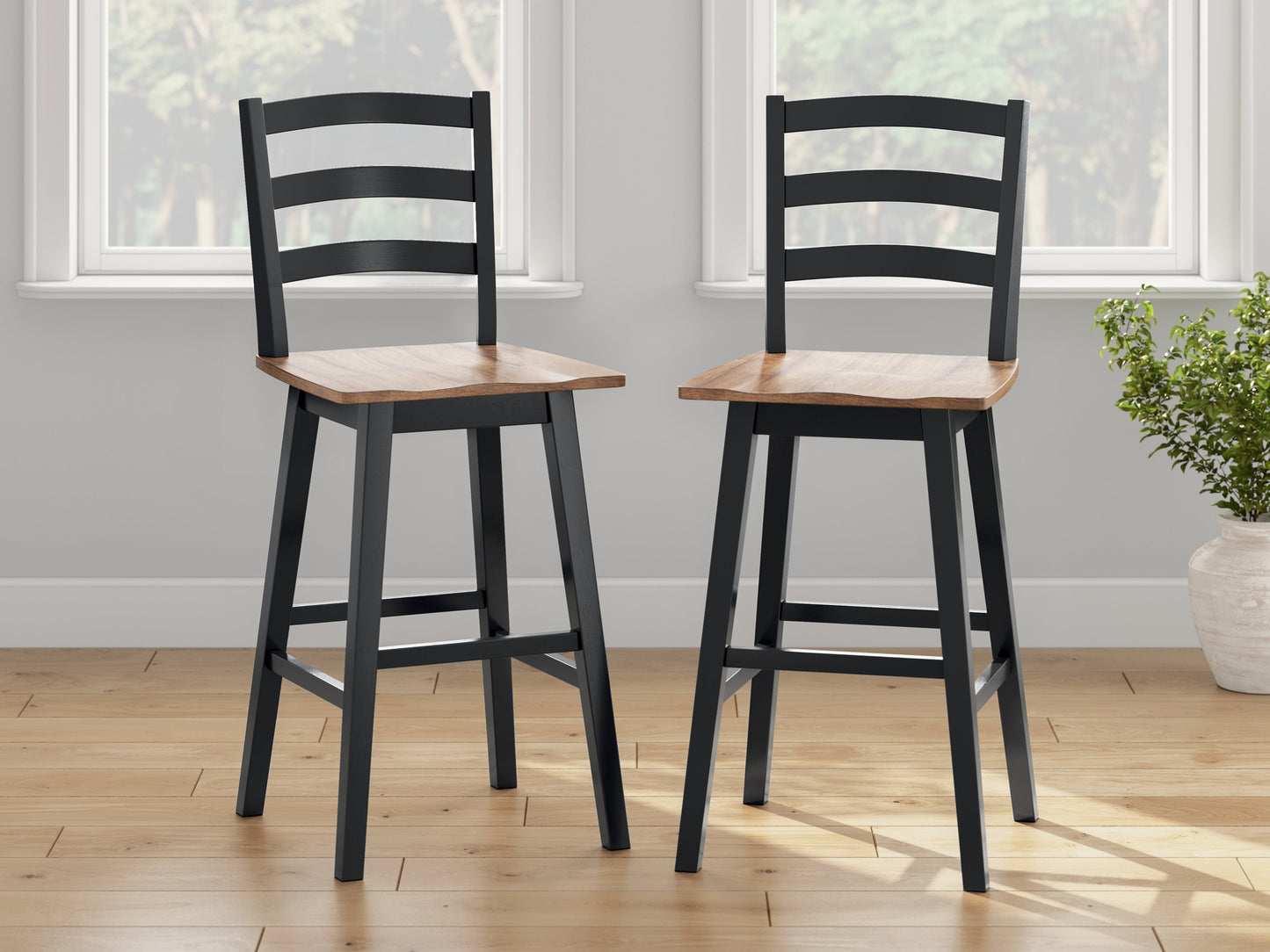 Wildenauer Brown/Black Bar Height Barstool (Set of 2)- Viva Furn