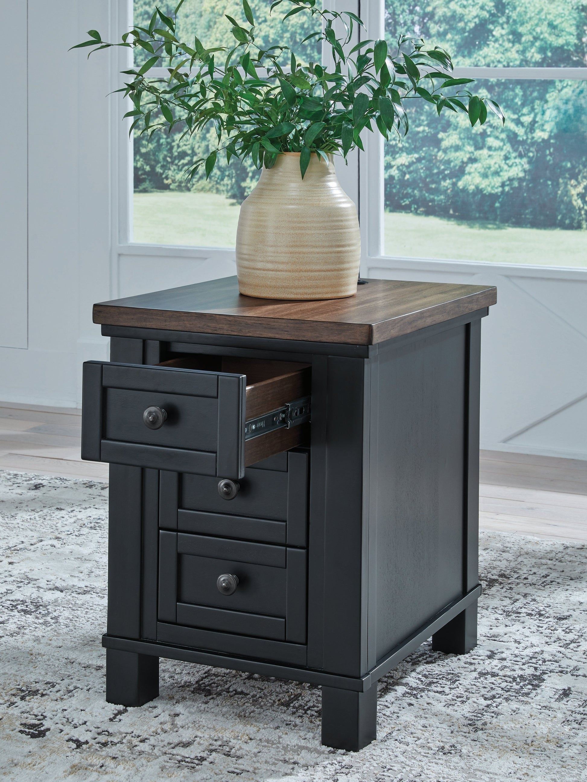 Wildenauer Brown/Black Chair Side End Table- Viva Furn