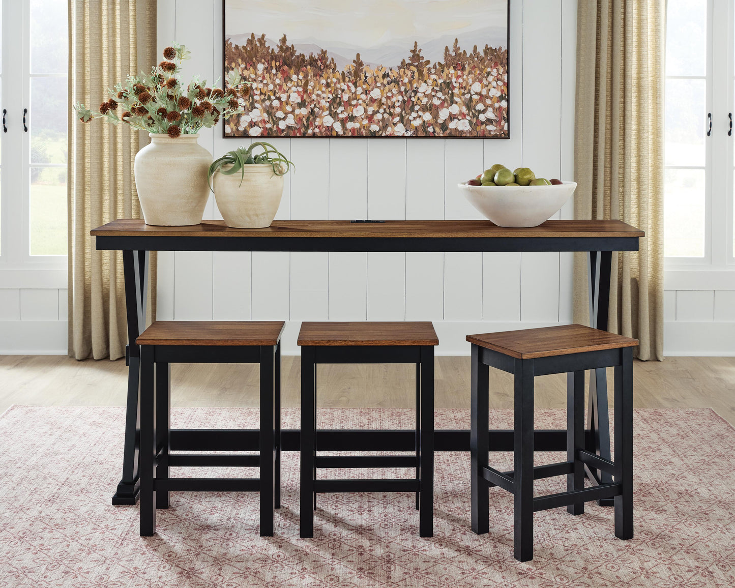 Wildenauer Brown/Black Counter Height Dining Table and 3 Barstools Set- Viva Furn