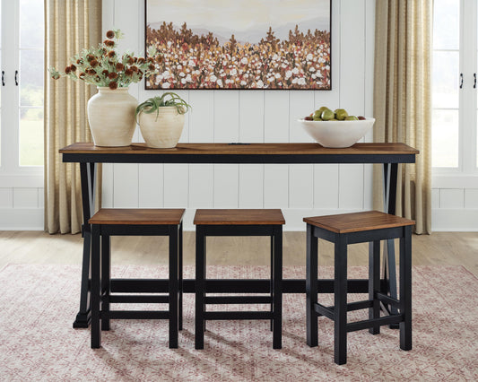Wildenauer Brown/Black Counter Height Dining Table and 3 Barstools Set- Viva Furn