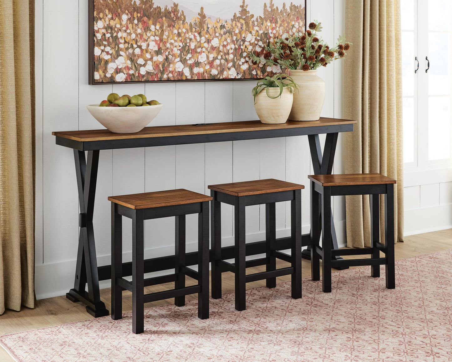 Wildenauer Brown/Black Counter Height Dining Table and 3 Barstools Set- Viva Furn
