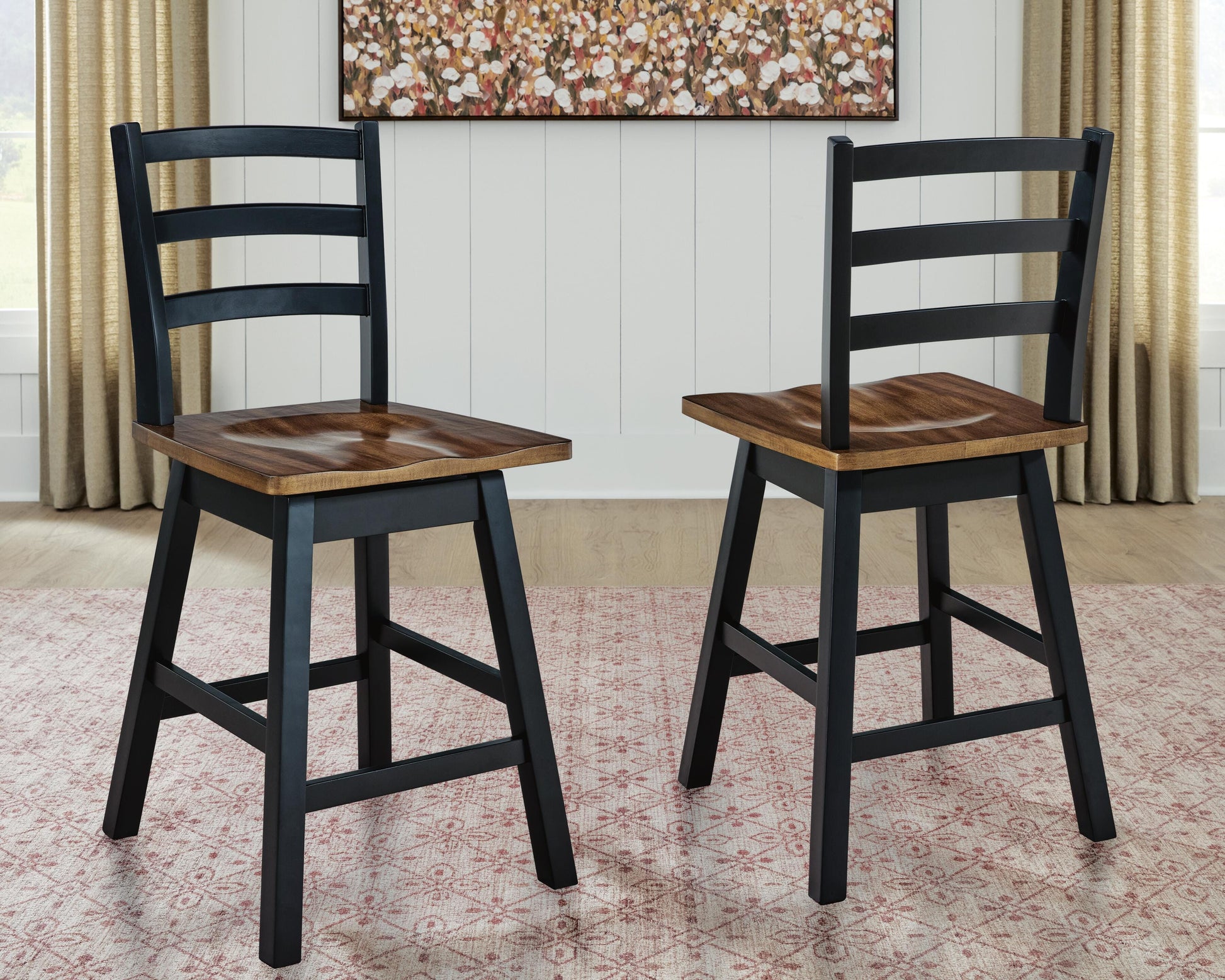Wildenauer Brown/Black Counter Height Swivel Barstool (Set of 2)- Viva Furn