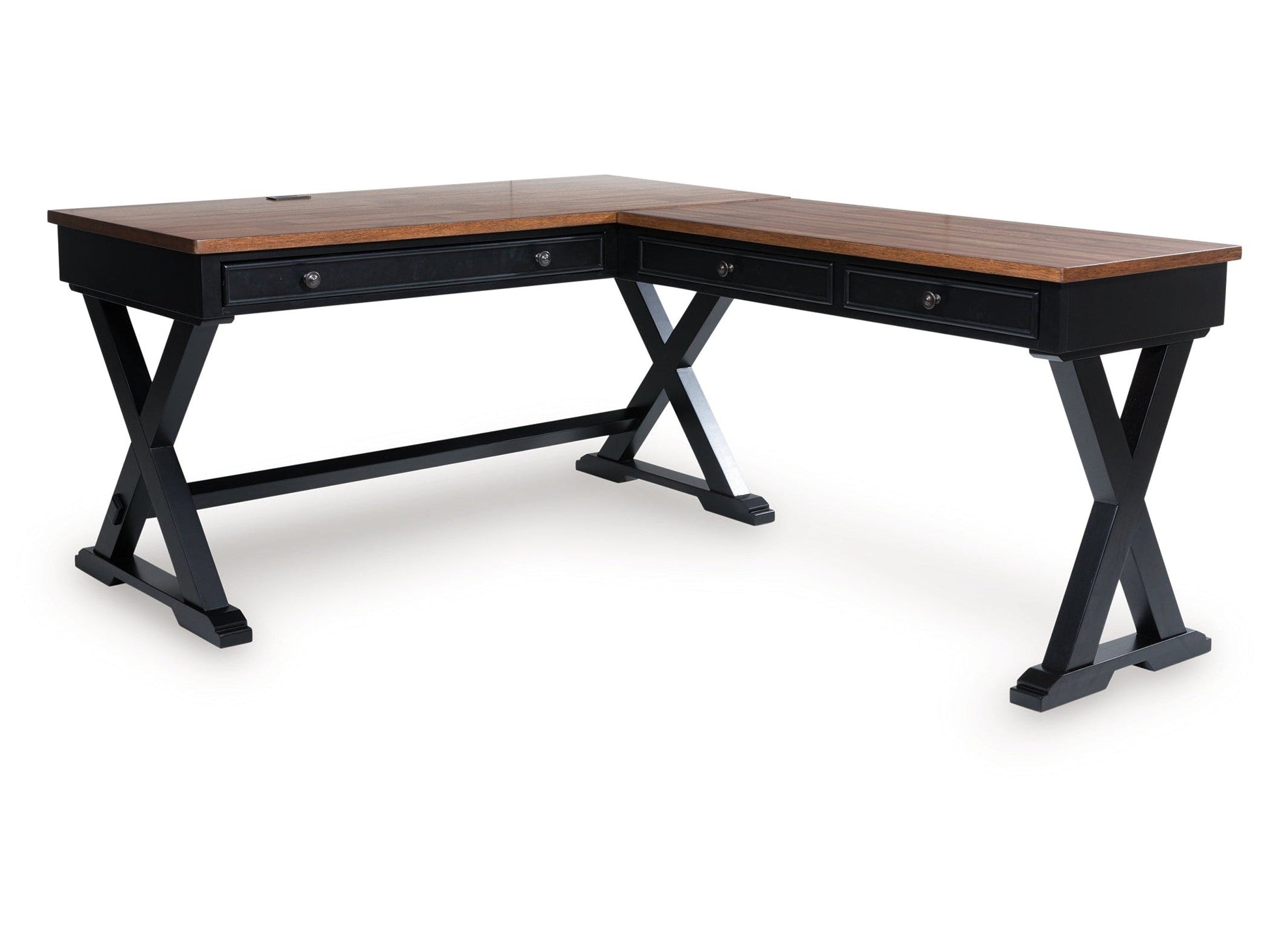 Wildenauer Brown/Black Home Office Desk (L shape)- Viva Furn