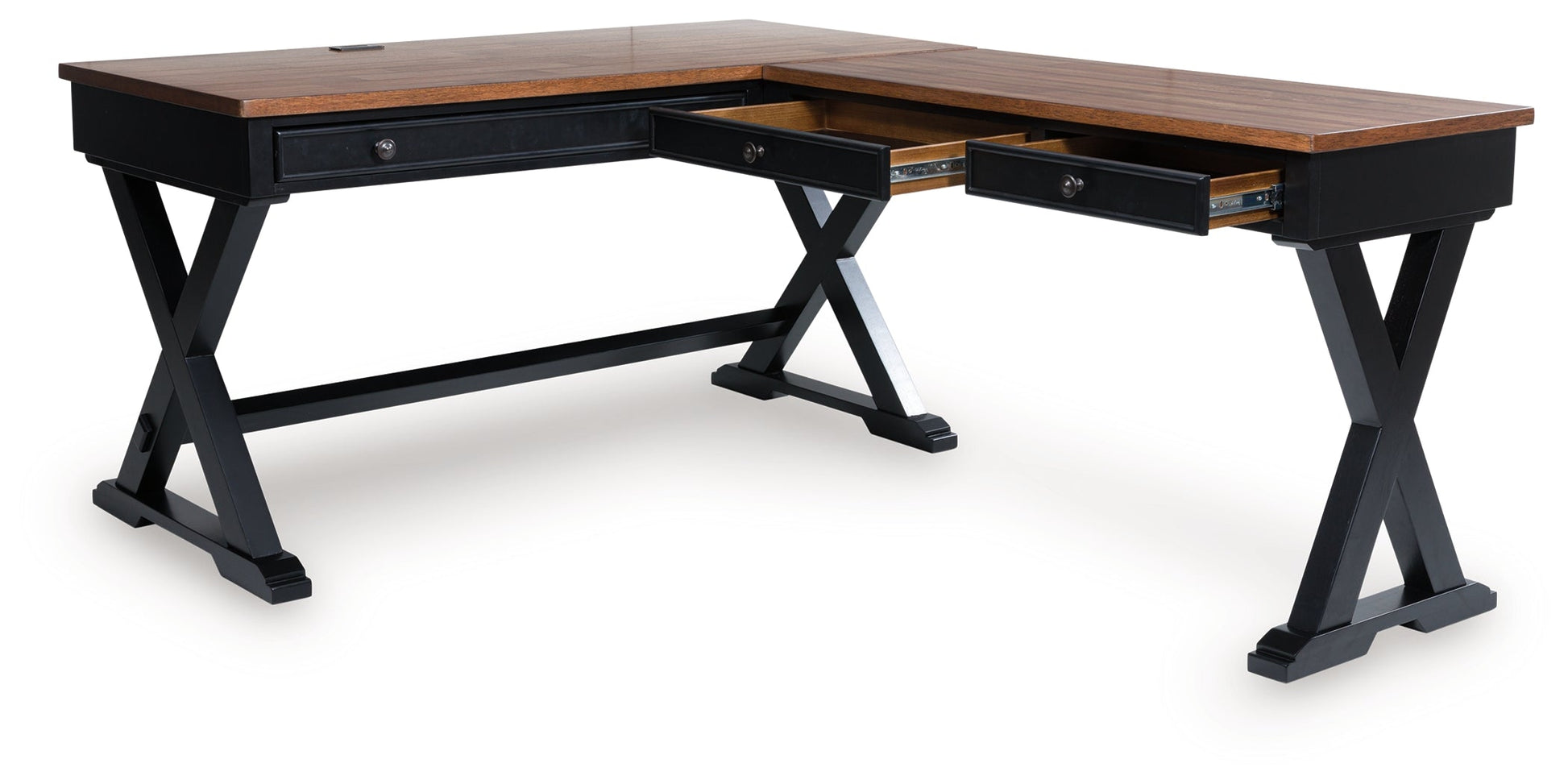 Wildenauer Brown/Black Home Office Desk (L shape)- Viva Furn