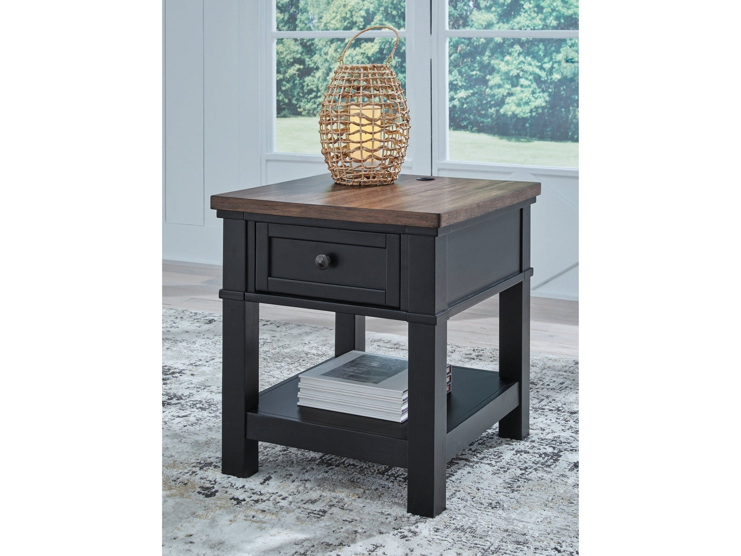 Wildenauer Brown/Black Rectangular End Table- Viva Furn