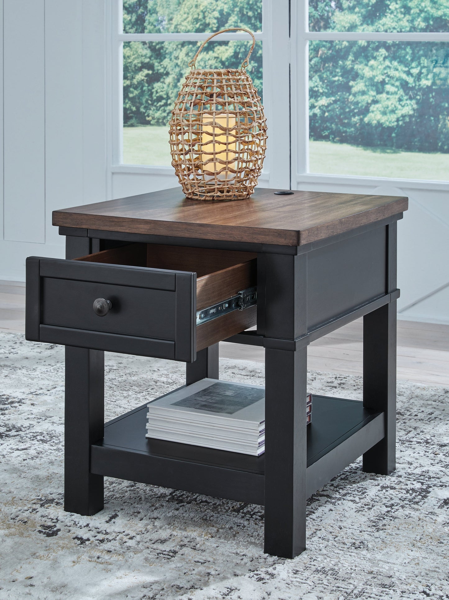 Wildenauer Brown/Black Rectangular End Table- Viva Furn