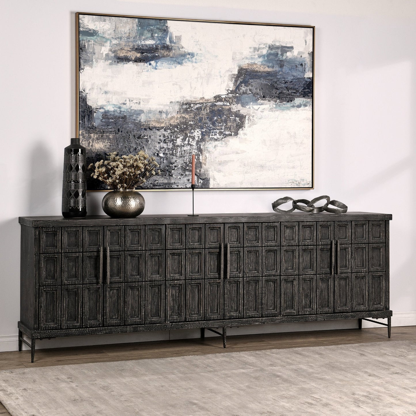 Willmark Timeworn Black 6 Door Cabinet - Ornate Home